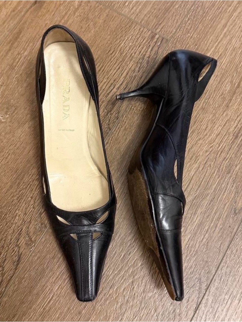 Prada Black Leather Pointed-Toe Heels